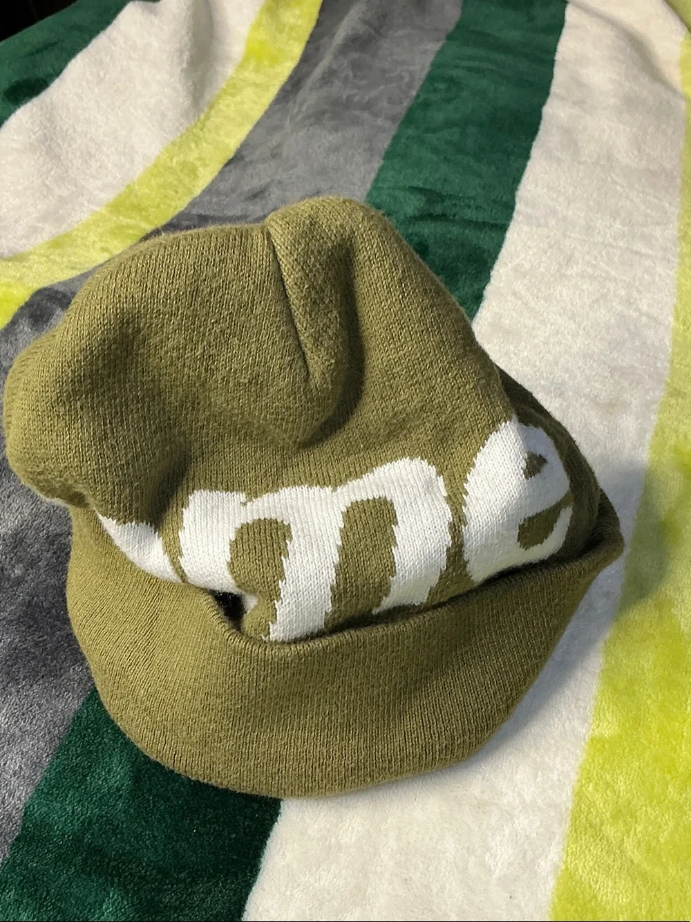Supreme Olive Green Beanie with White Logo